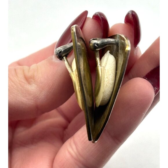 Jeep Collins Retired Hammered 925 Brass Clip-On Earrings Triangle Shape - Picture 8 of 10